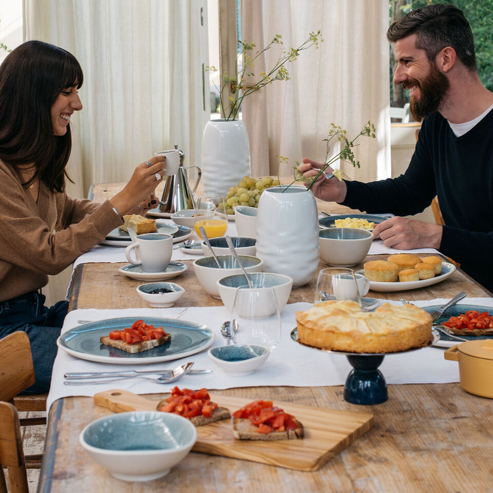 Alzata Madame blu e acciaio
