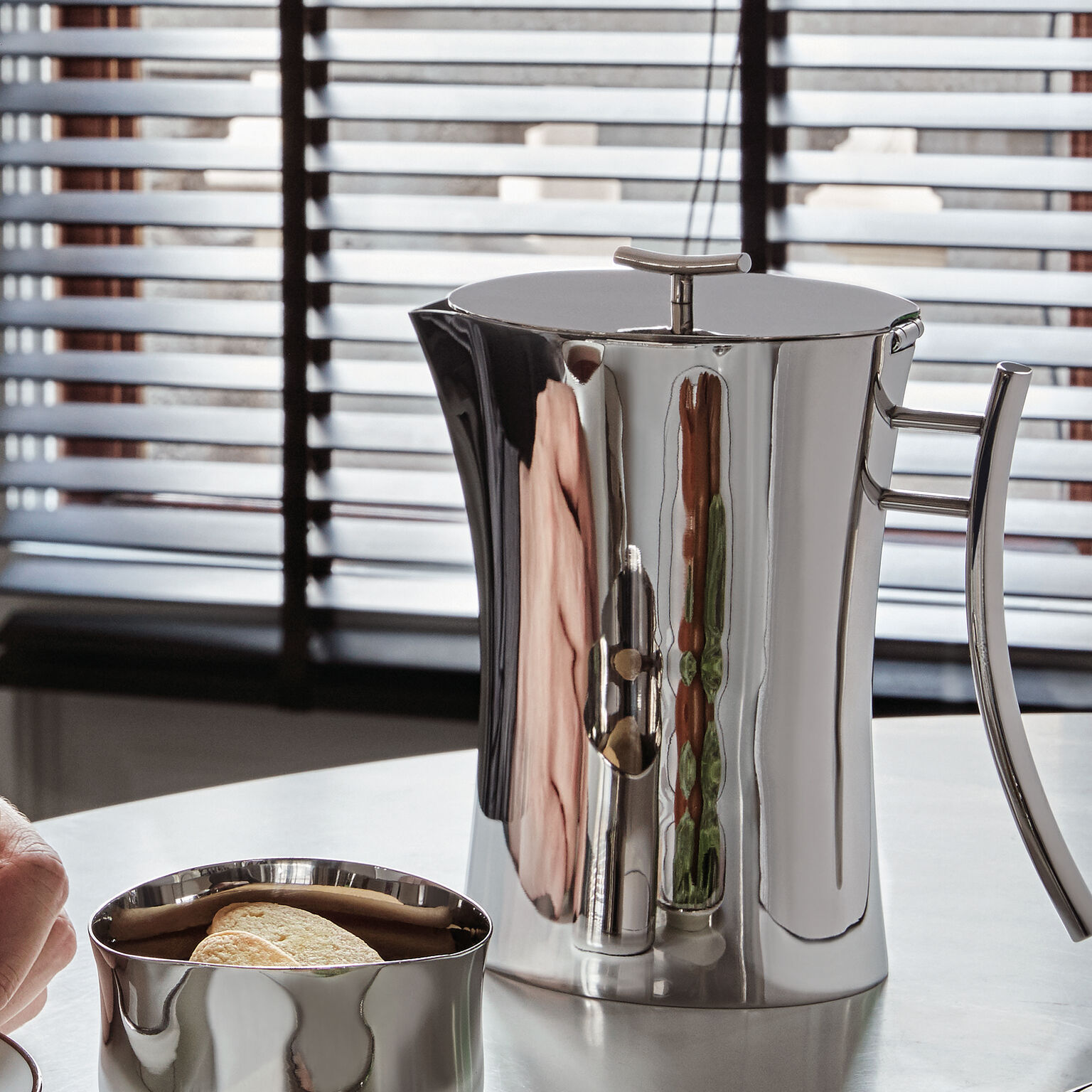 【未使用】サンボネ　コーヒーポット　ティーポット　sambonet bamboo Coffee pot , Mirror Steel, Bamboo, Sambonet