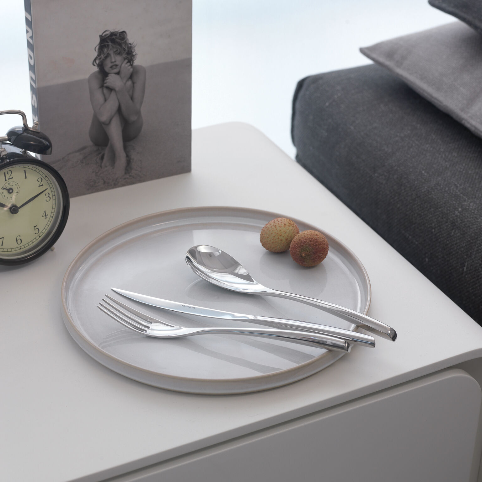 Serving fork , Mirror Steel, Bamboo, Sambonet